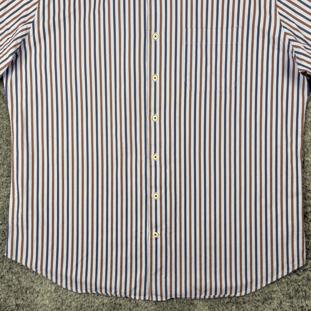 Peter Millar Mens' XL Button Down Shirt Blue Brown Striped Cotton Work Casual - Picture 4 of 11